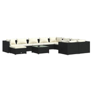 Set di mobili da giardino 11 pz con cuscini in polyrattan nero 02_0015447