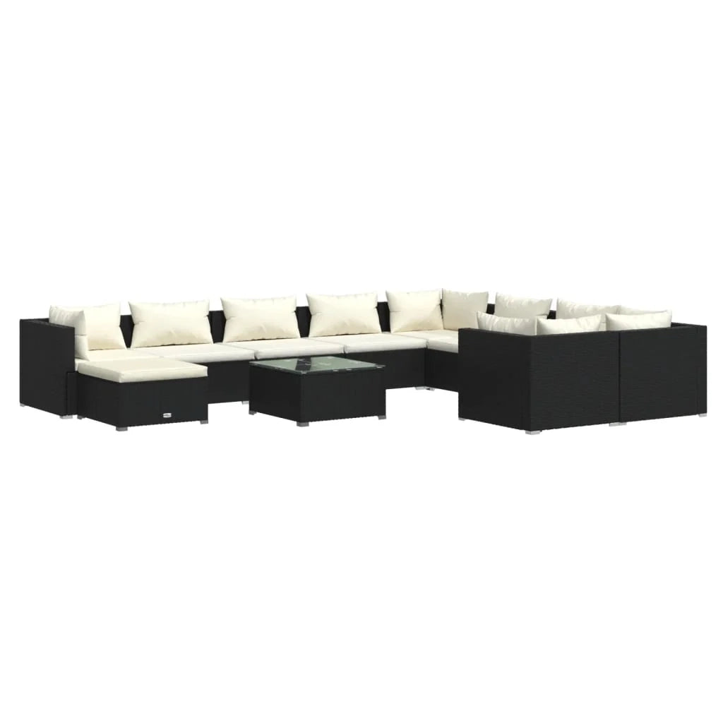 Set di mobili da giardino 11 pz con cuscini in polyrattan nero 02_0015447