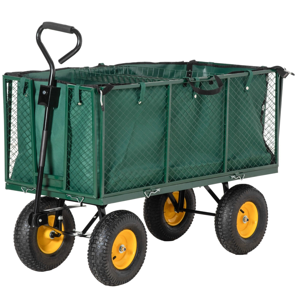 Carrello da Giardino 342L con Ruote ¨C Zephmum ¨C Verde, 138x57x84cm