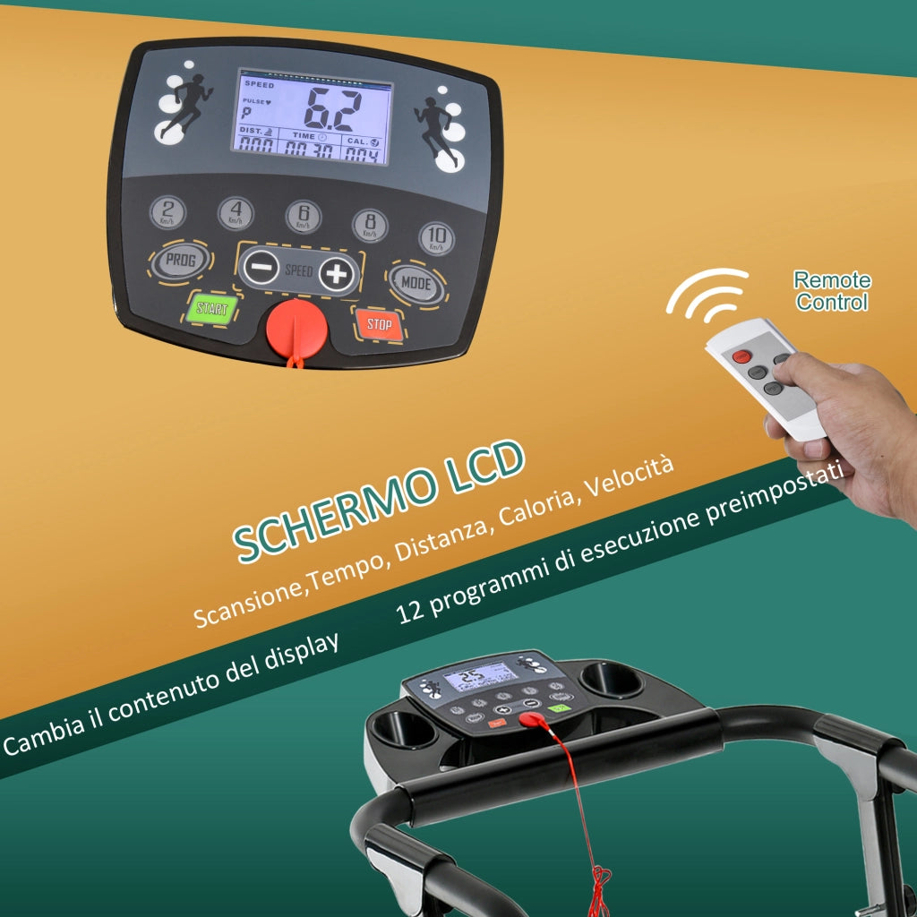 EasyComfort Tapis Roulant Elettrico Pieghevole Salvaspazio, Tapis Roulant Professionale con Display LCD, Velocità 0.8-10km/h e 12 Programmi, Potenza 500W, per Casa e Ufficio, Nero