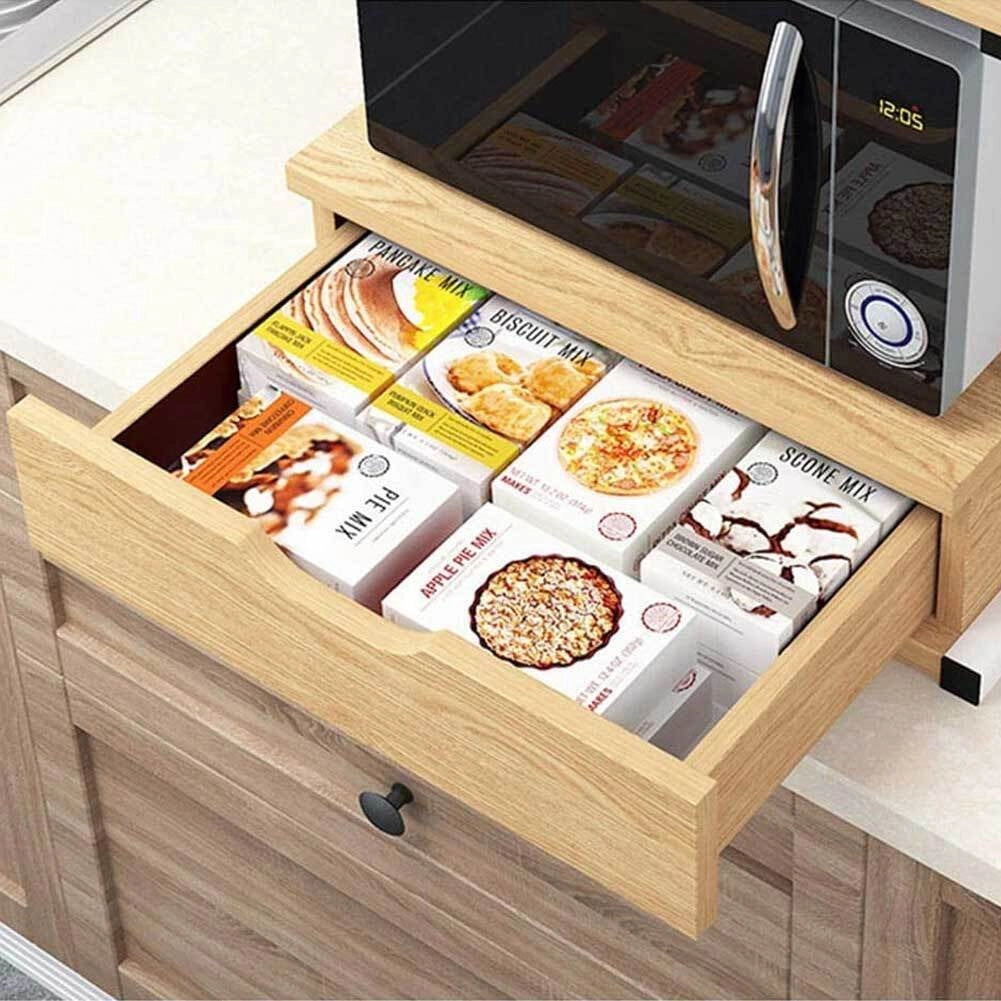 Scaffale Mensola Cucina Mobiletto Porta Microonde Cassetto Metallo Legno Beige