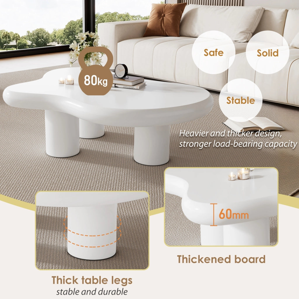 Tavolino da caffè con piano irregolare; per soggiorno; in MDF; 97×67×32 cm; bianco