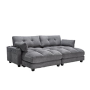 Poltrona Relax con Portabicchieri; Tasca Laterale e Porta USB; in Velluto a Coste; Grigio; 140 × 112 × 81 cm