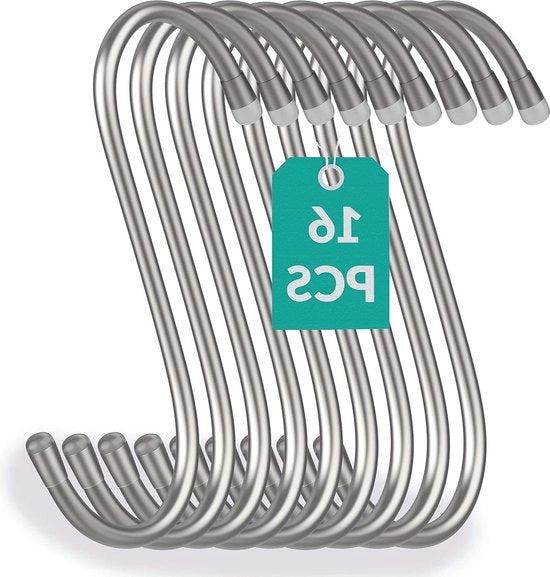 16 ganci in acciaio inossidabile a S - sostenibili fino a 25 kg - 12 cm di diametro - ganci da appendiago per cucina - ganci a S resistenti.