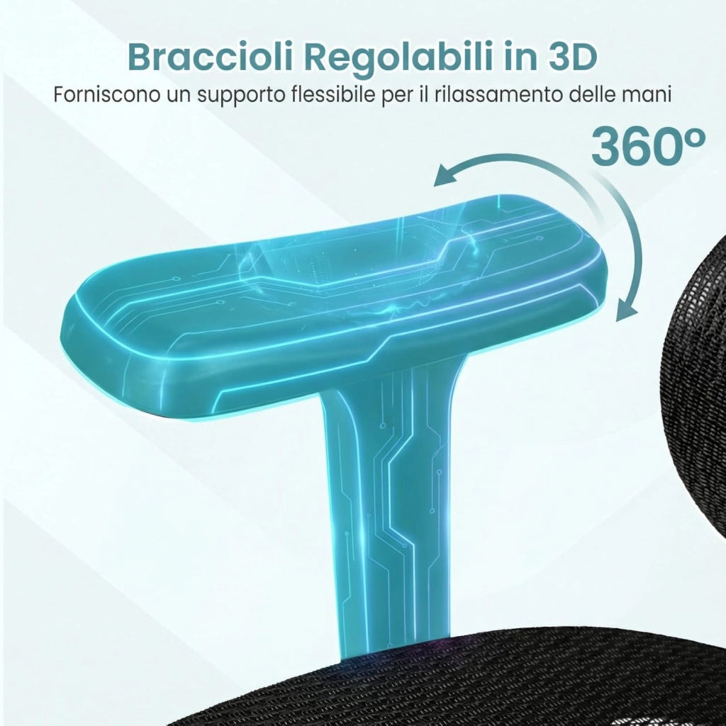 Sedia da Ufficio Ergonomica, con Poggiapiedi e Poggiatesta | Poltrona Scrivania con Schienale e Supporto Lombare, Braccioli 3D, Portata 136 kg