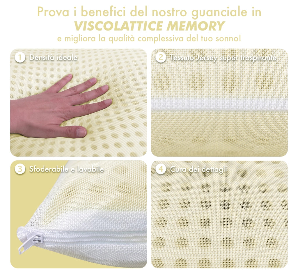 Guanciale In Memory Foam Microforato Profumato Aromaterapia Cuscino Letto Saponetta Prodotto Italiano Traspirante Sfoderabile Colorato Anallergico Camomilla