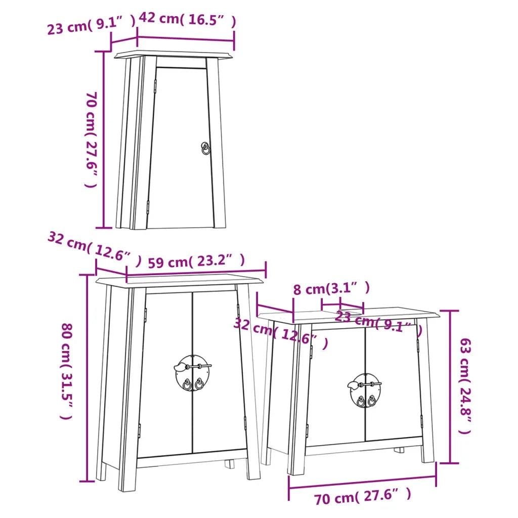 Set Mobili da Bagno 3 pz in Legno Massello di Pino 3223457