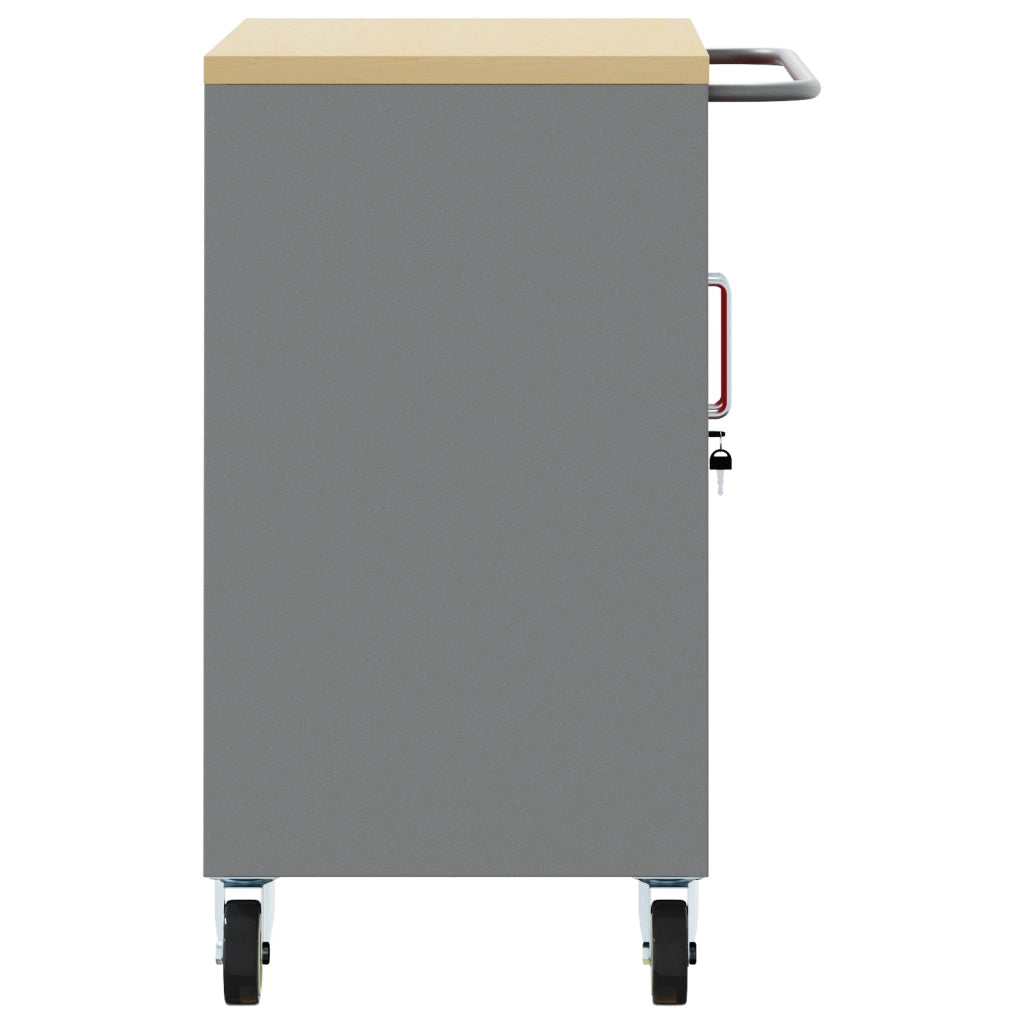 Mobile per Attrezzi con Ruote e Porte Rosse e Grigie Bloccabili 75x45x85 cm Acciaio