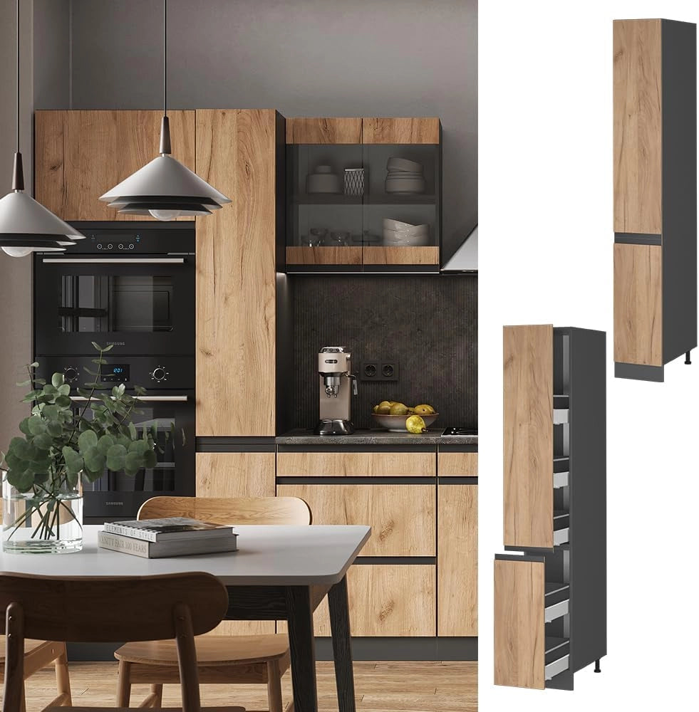 Armadio da farmacia R-Line, Quercia dorata, 30 cm Forma a J, per la libera combinazione all'interno di sistemi cucina modulari
