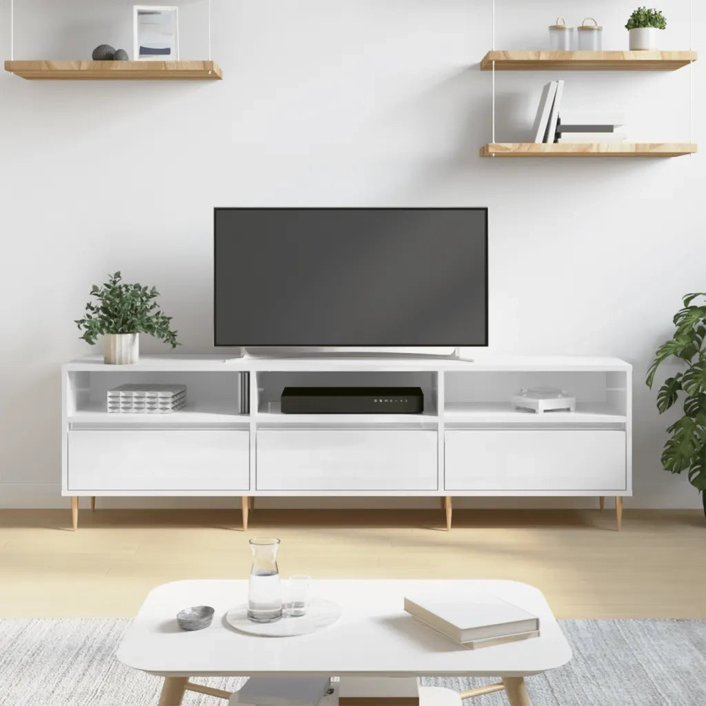 Mobile Porta TV-Mobile per TV-Credenza TV Bianco Lucido 150x30x44,5 cm Legno Multistrato