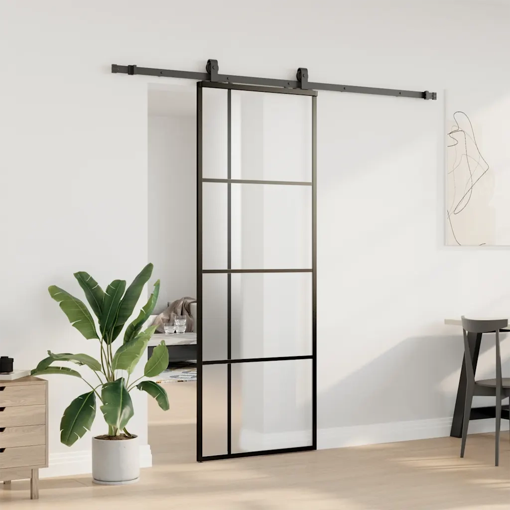 Porta Scorrevole con Ferramenta Nera 76x205 cm in Vetro ESG