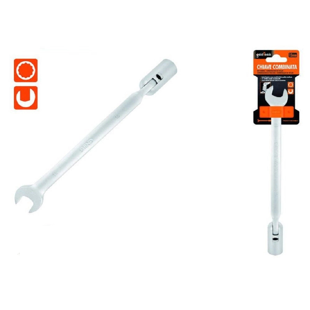 Trade Shop - Chiave Combinata 15mm Fissa E A Bussola Poligonale Con Snodo Cromo Vanadio 97563 -