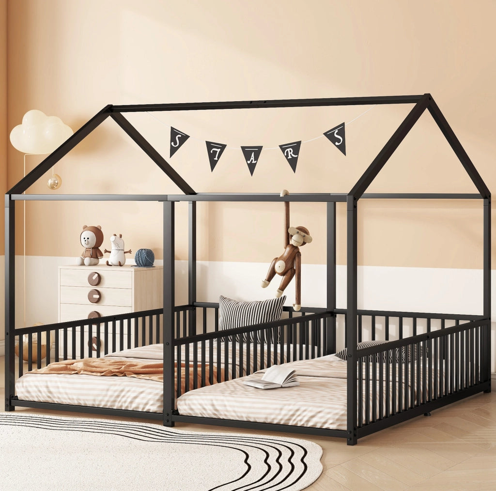 Letto a castello per bambini 90x200 cm in metallo nero