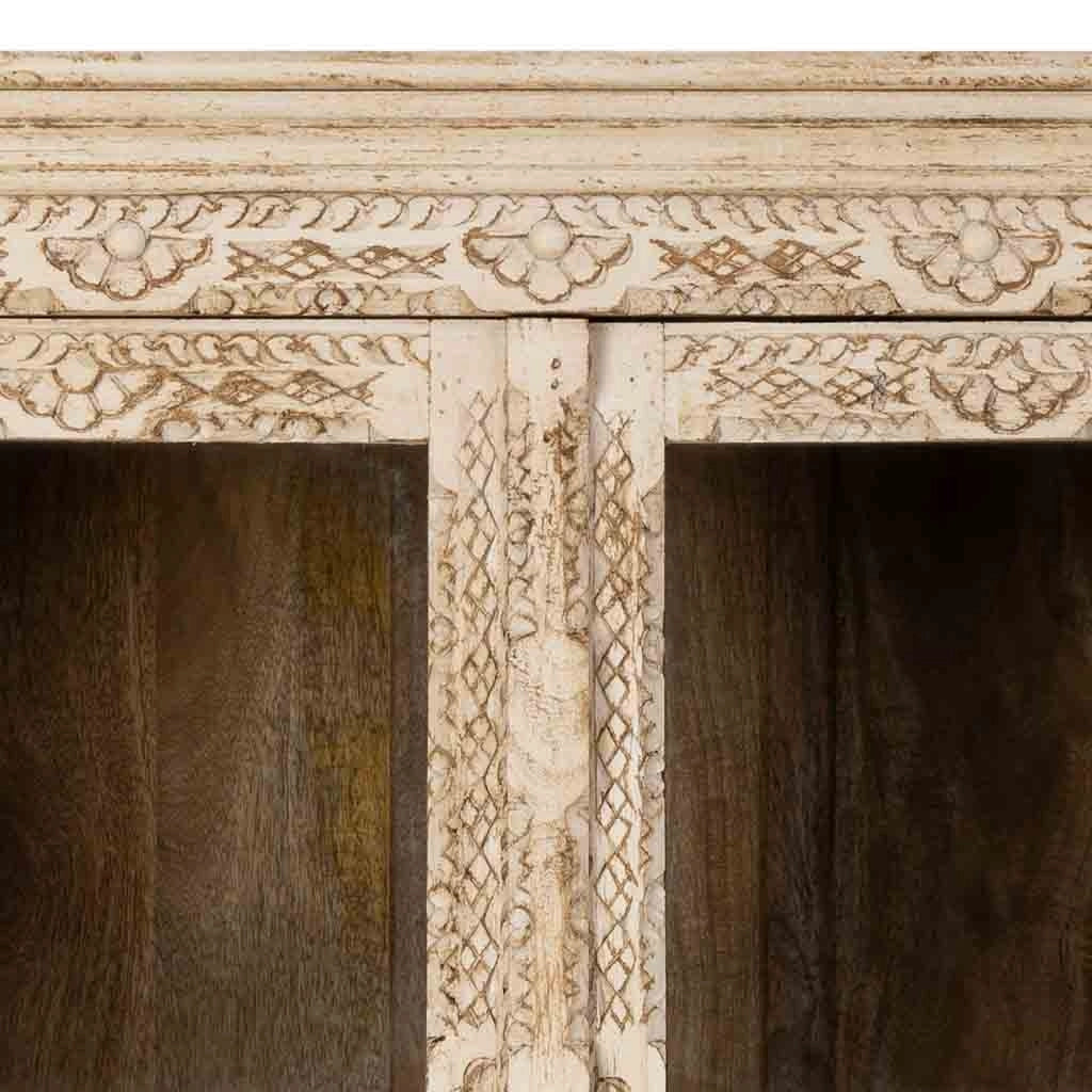 Vetrina in legno intagliato beige fatta a mano, 106x43x180h cm