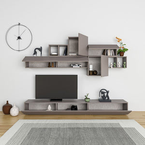 Parete Attrezzata Soggiorno 260 cm in MDF Tromen Light Mocha