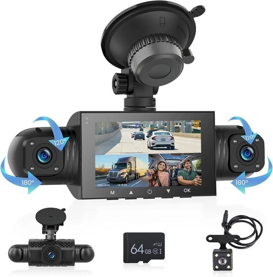 Dual Dashcam per Auto - Full HD - Dual Camera - Camera per Auto - Visibilità Notturna - Sensor di Movimento - Obiettivo WIDE ANGLE - Modalità Parcheggio - Registrazione Continua - Dual Dashcam con Carta SD