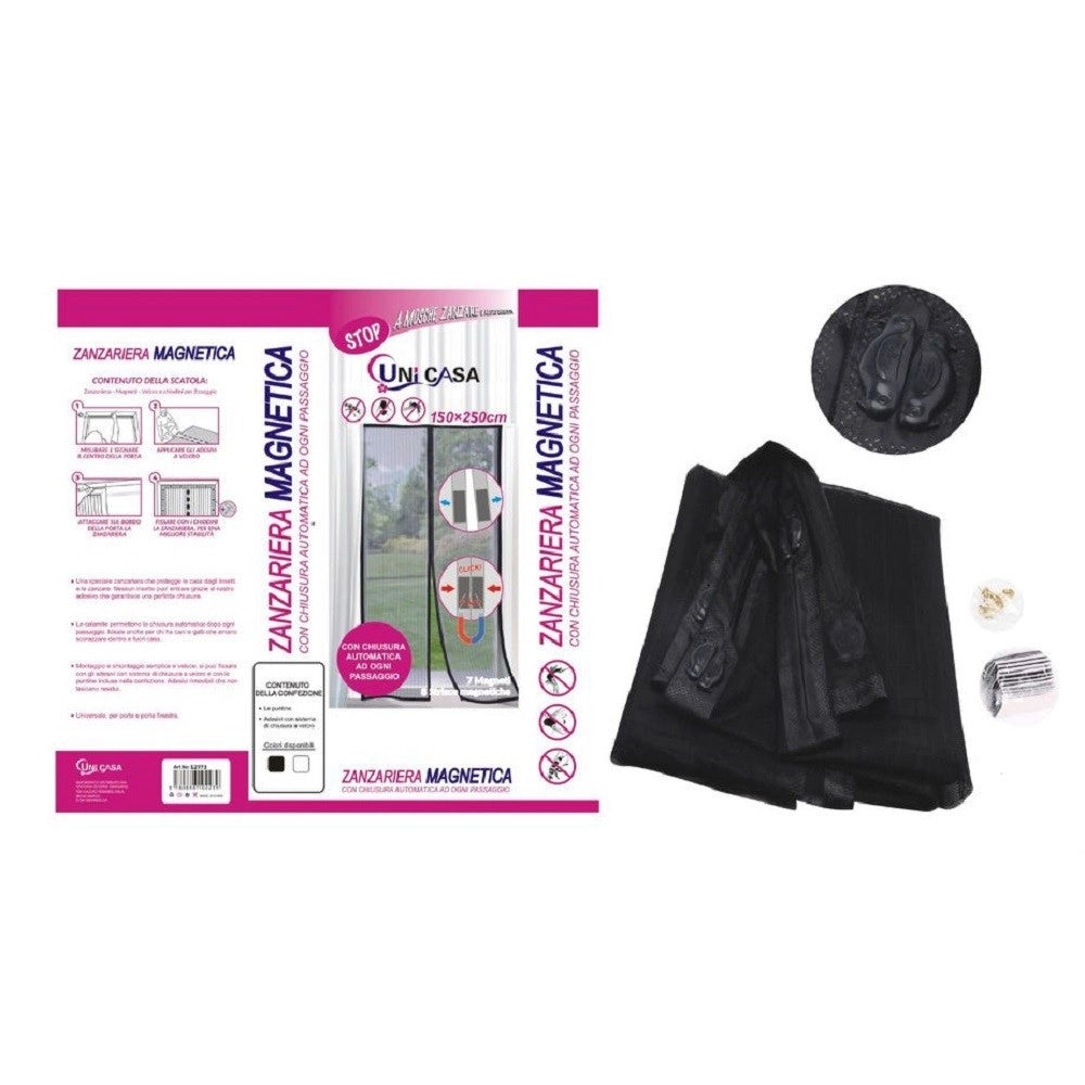 Trade Shop - Zanzariera Magnetica Per Porte 150x250cm Nera Tenda Balcone Terrazzo Porta 12773 -