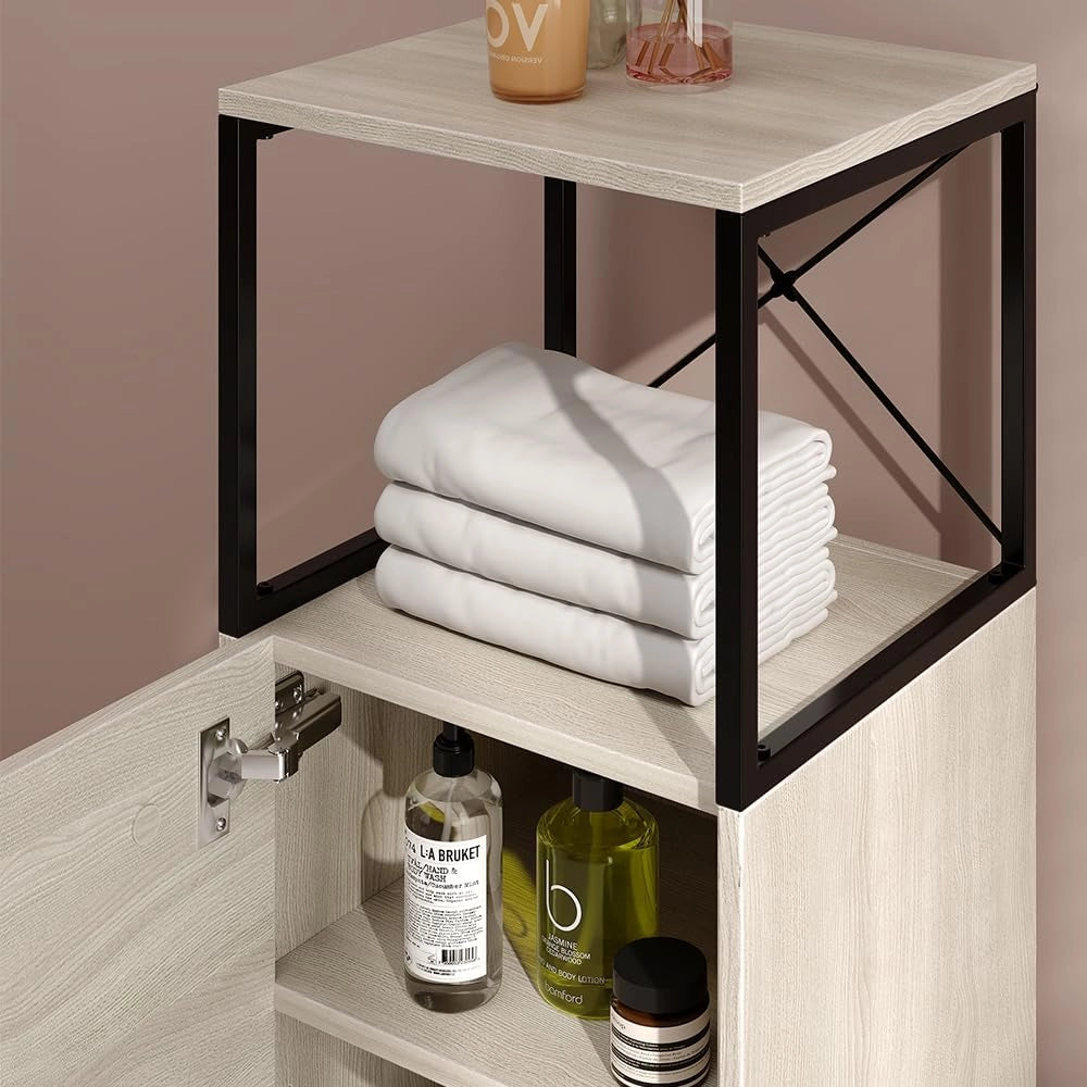 Mobile midi Vionna, Quercia/nero, 36 x 116.5 cm, con ripiano interno regolabile in altezza per un utilizzo flessibile