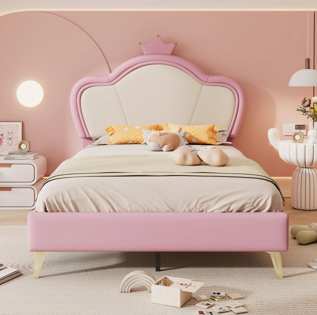 Letto singolo imbottito per bambini rosa e bianco 90x200 cm