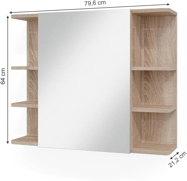 Specchio contenitore bagno Fynn, Sonoma, 79.6 x 64 cm, con specchio e ripiani aperti per montaggio a parete