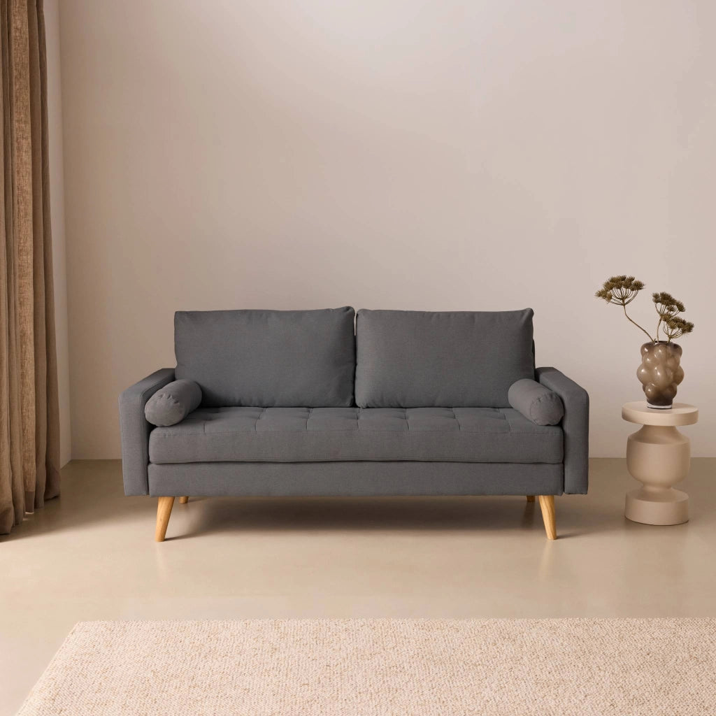 Divano in stile scandinavo in tessuto semplice, 3 posti, grigio scuro
