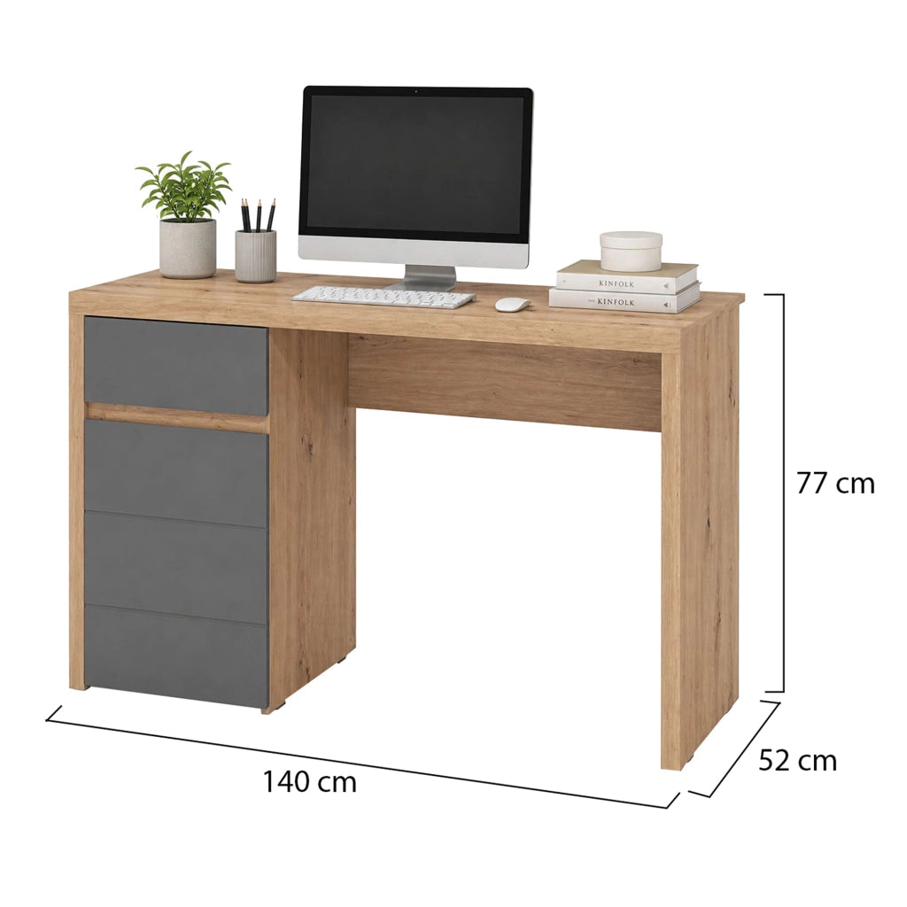 Bovec, Scrivania un Cassetto, 140x52x77h cm Marrone Rovere Nodi