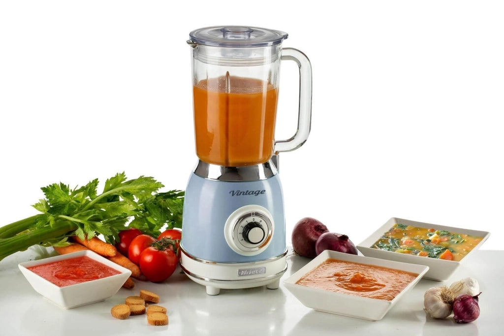 Ariete 583, Frullatore Vintage con tazza in vetro da 1,5 Litri, 4 Lame in Acciaio Inox, 4 Velocità + Pulse,1000 Watt, Celeste