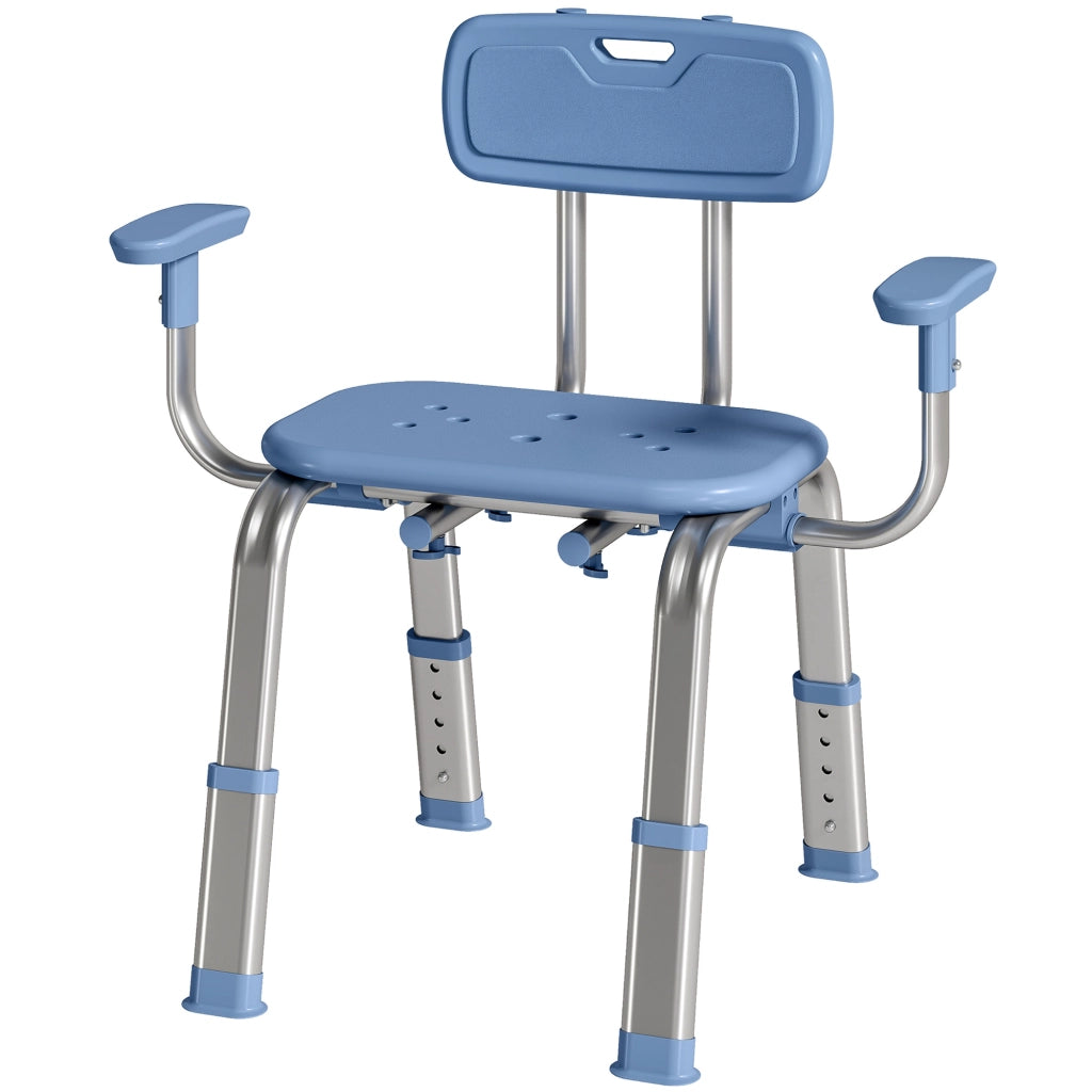 Sgabello Doccia Ergonomico con Braccioli e Schienale Regolabile ¨C Zephmum ¨C Blu