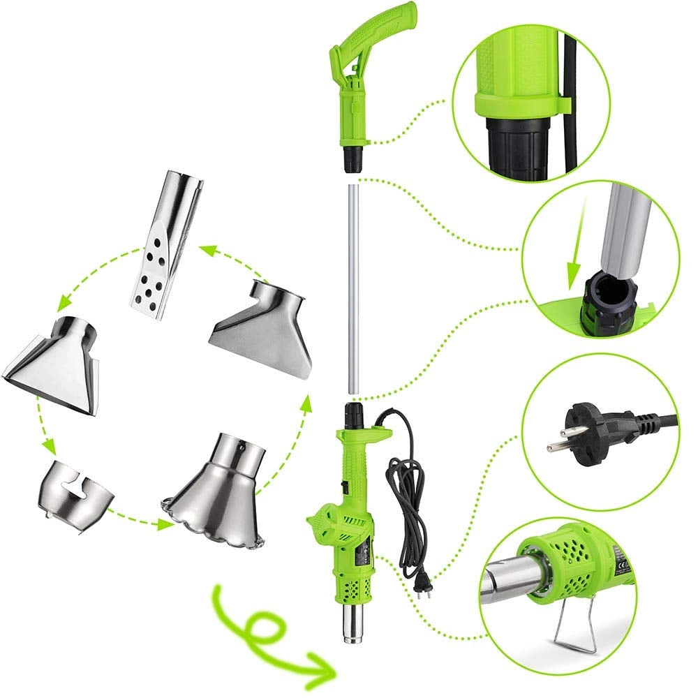Bruciatore Erba Elettrico 2000W Doppio Manico 3in1 Disebante Termico Erbacce