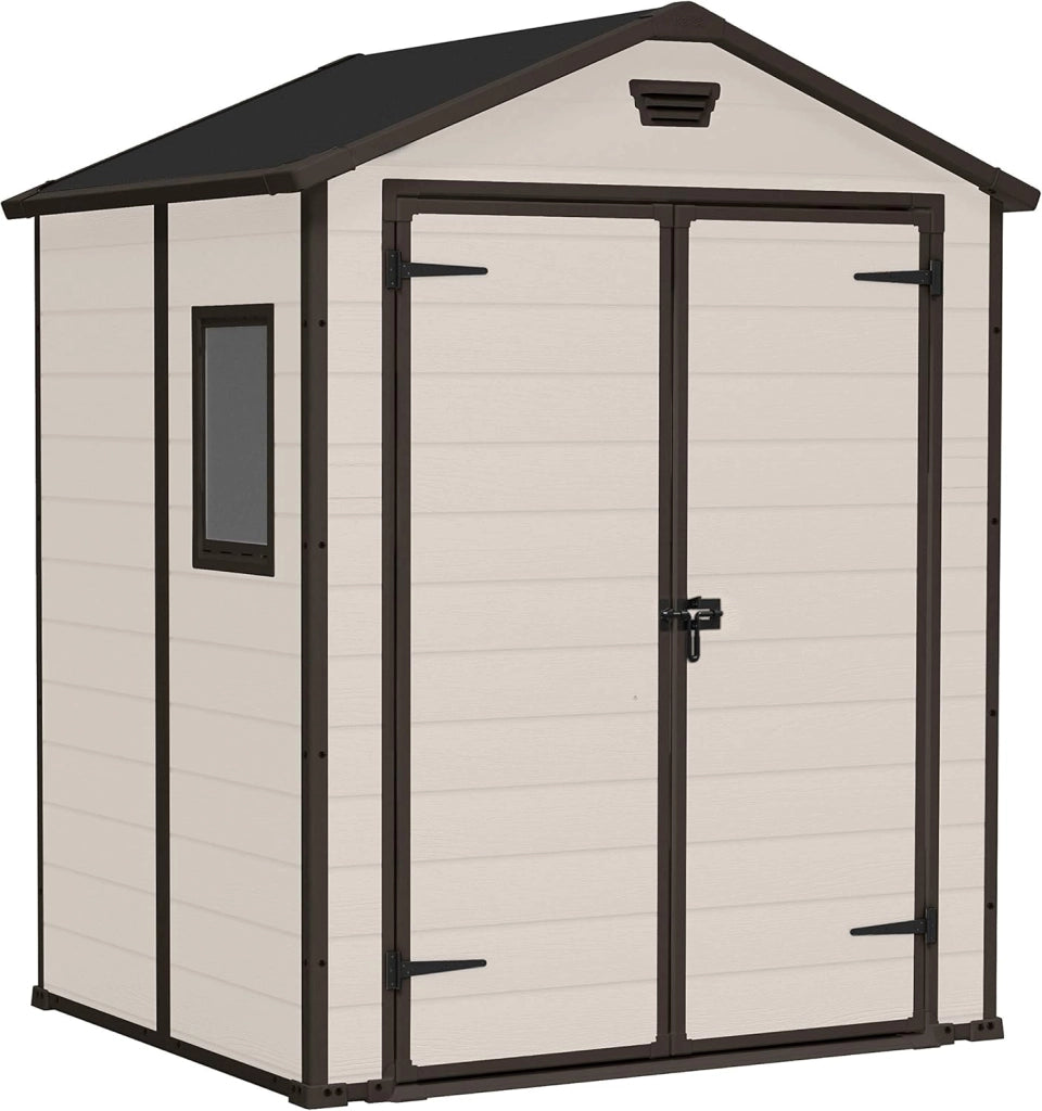 Keter Casetta da Giardino Manor 6x5 Effetto Legno Beige 185x152x226H Cm