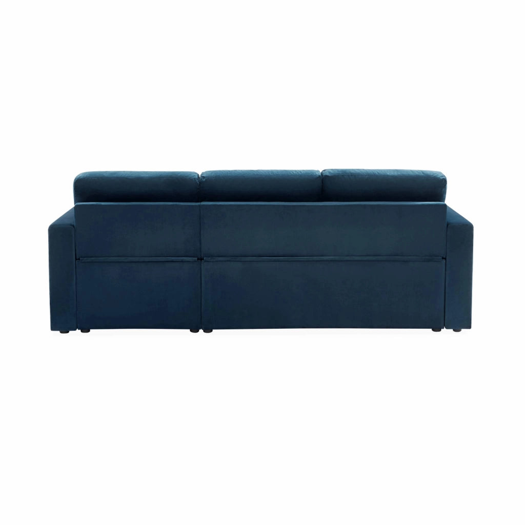 Divano letto angolare reversibile in velluto, 3 posti, blu