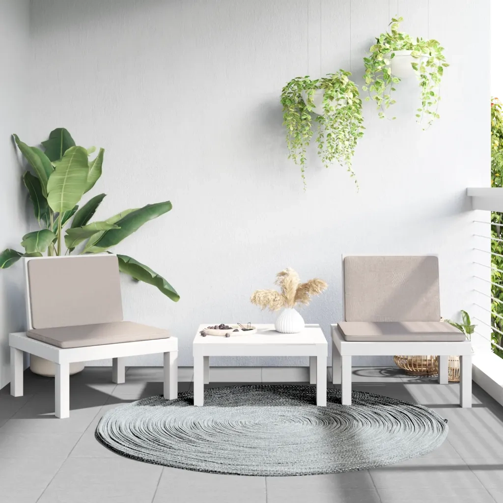 Set Salotto da Giardino 3 pz con Cuscini Bianco in PP 3203732
