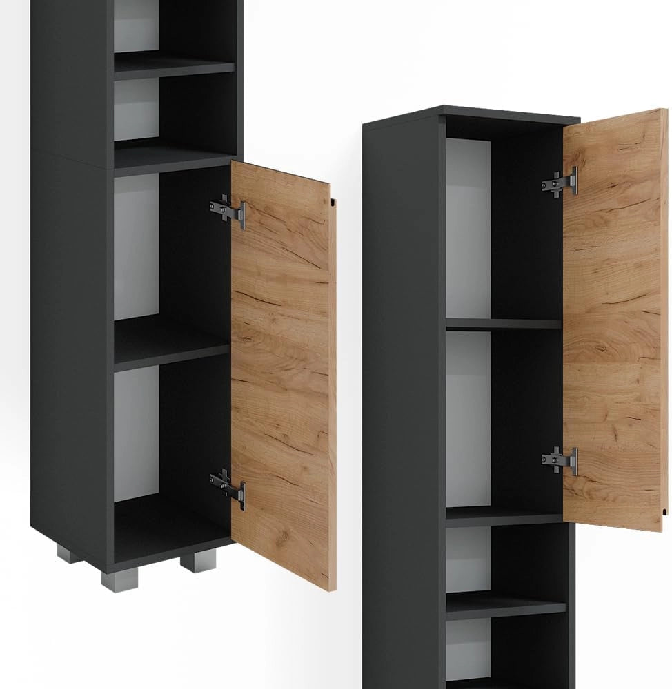 Mobile bagno alto J-Shape, Grigio, 30 x 190 cm, per conservare e combinare con altri elementi a forma di J