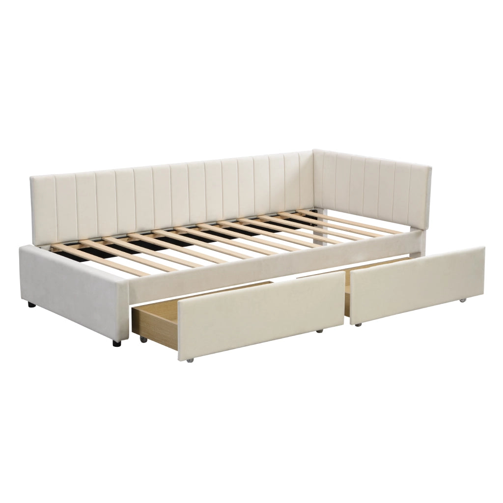 Letto imbottito divano letto in velluto beige 90x200 cm