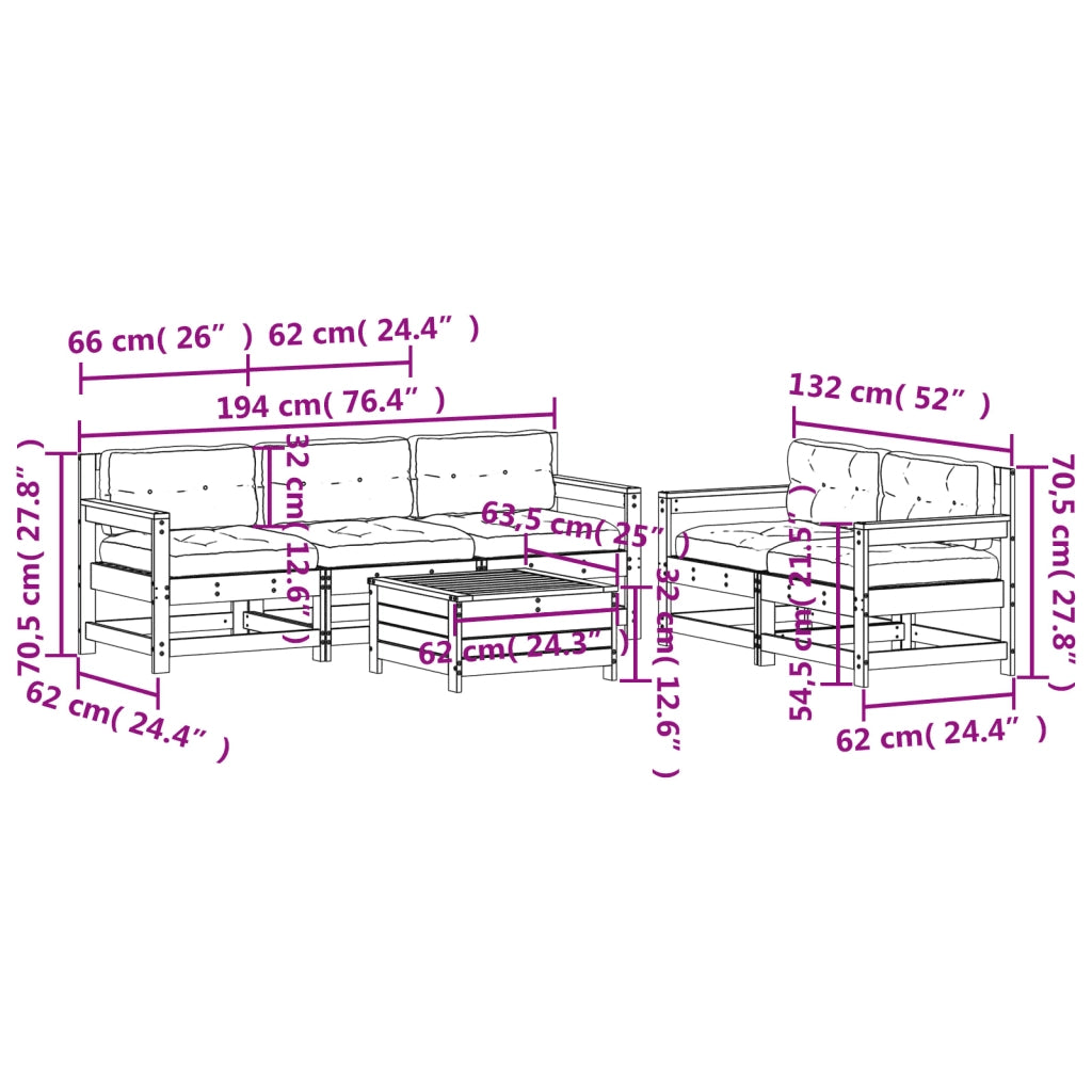 Set Salotto da Giardino 6 pz Bianco in Legno Massello di Pino 3250825