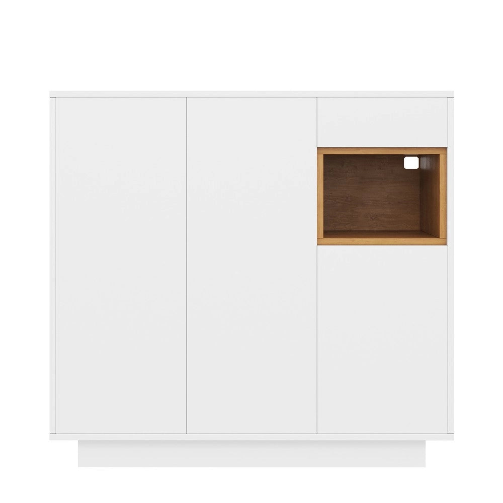 Scarpiera con Cassetto e Ripiani Regolabili ¨C MINIMAL ¨C Bianco/Legno Naturale