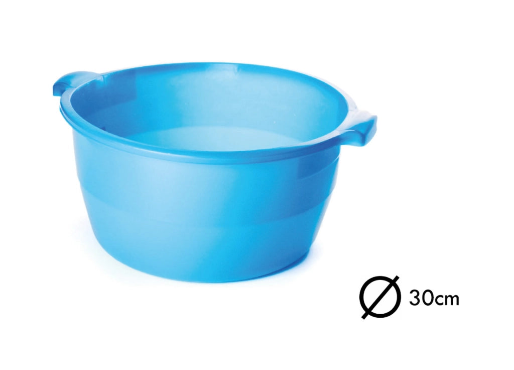 Bacinella Per Bucato Pulizie Rotonda In Plastica Azzurra Con Manici Laterali - 30cm - Bacinella