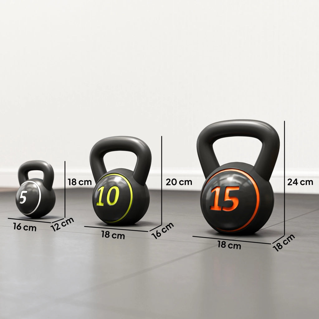 Set di 3 Kettlebell ¨C zephmum ¨C 2.2, 4.5, 6.8 kg, Antiscivolo, con Piastra Porta Kettlebell, Nero