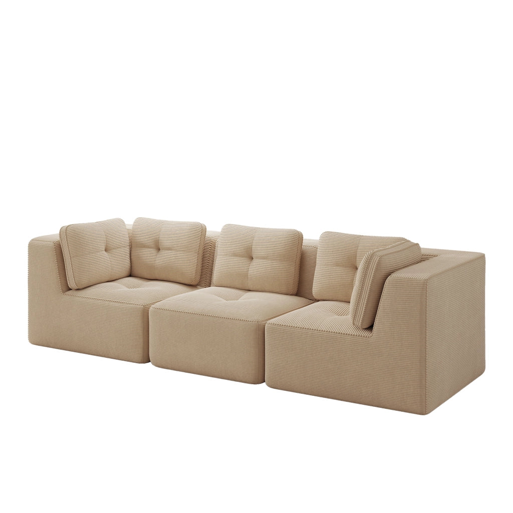 Divano angolare modulare senza struttura in tessuto corduroy con seduta profonda e comfort morbido beige