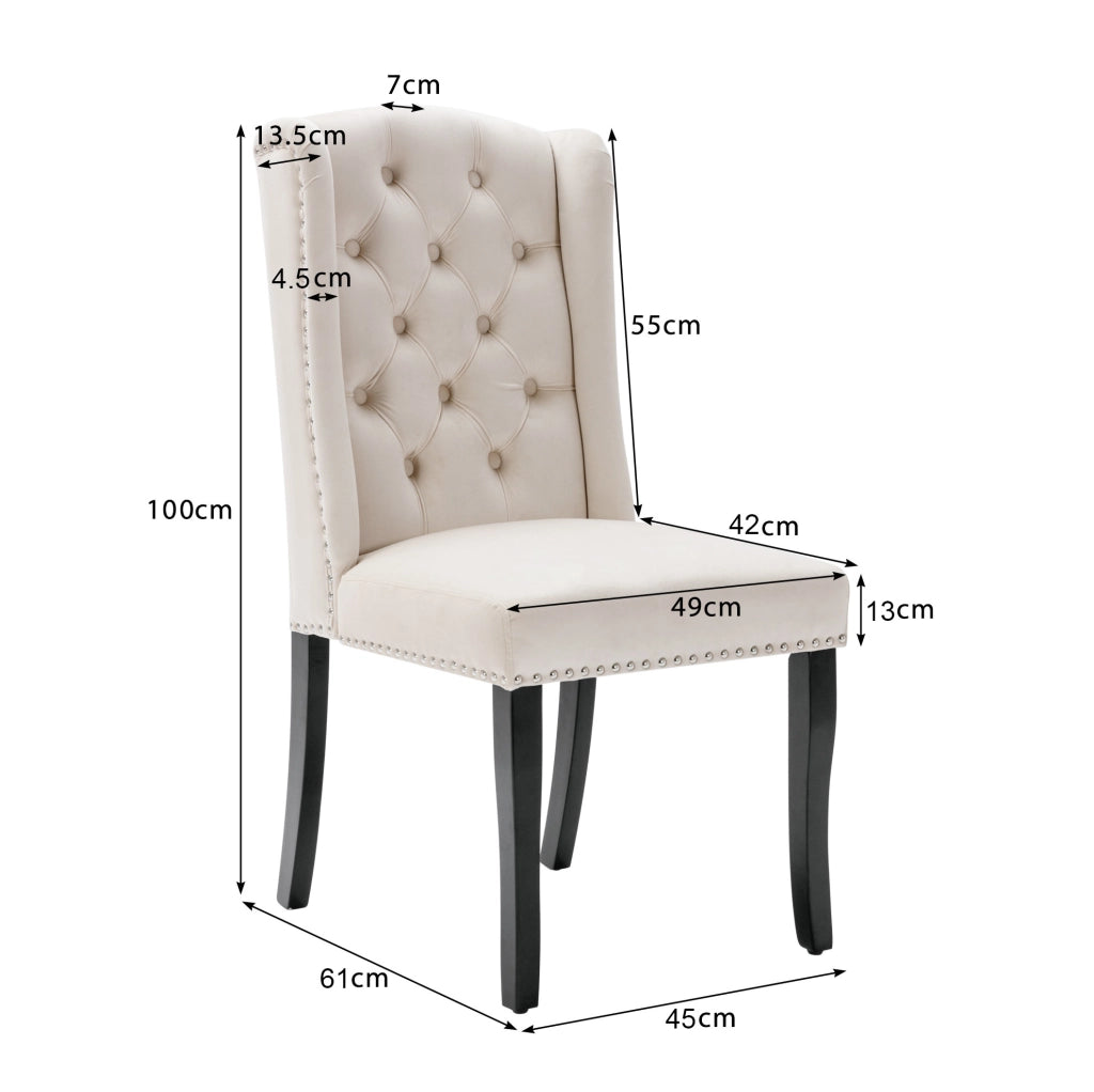 Set di 4 sedie da pranzo in velluto con gambe in quercia beige