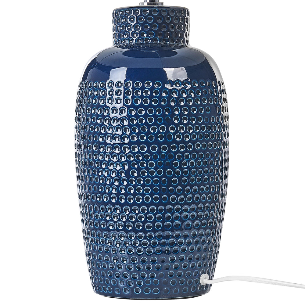 Lampada da tavolo ceramica blu con paralume bianco 56 cm camera da letto soggiorno