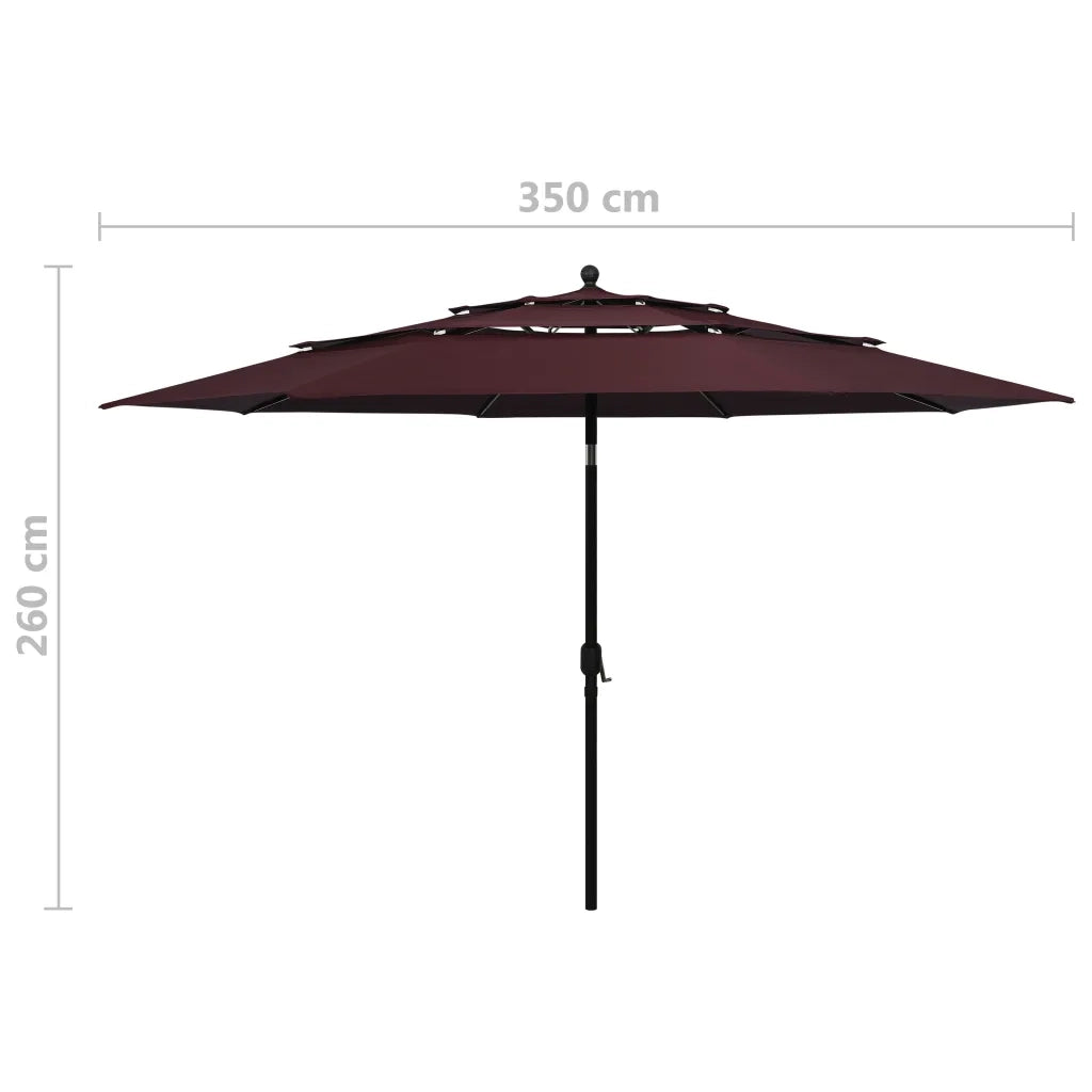 Ombrellone a 3 Livelli con Palo in Alluminio Rosso Bordò 3,5 m 313880