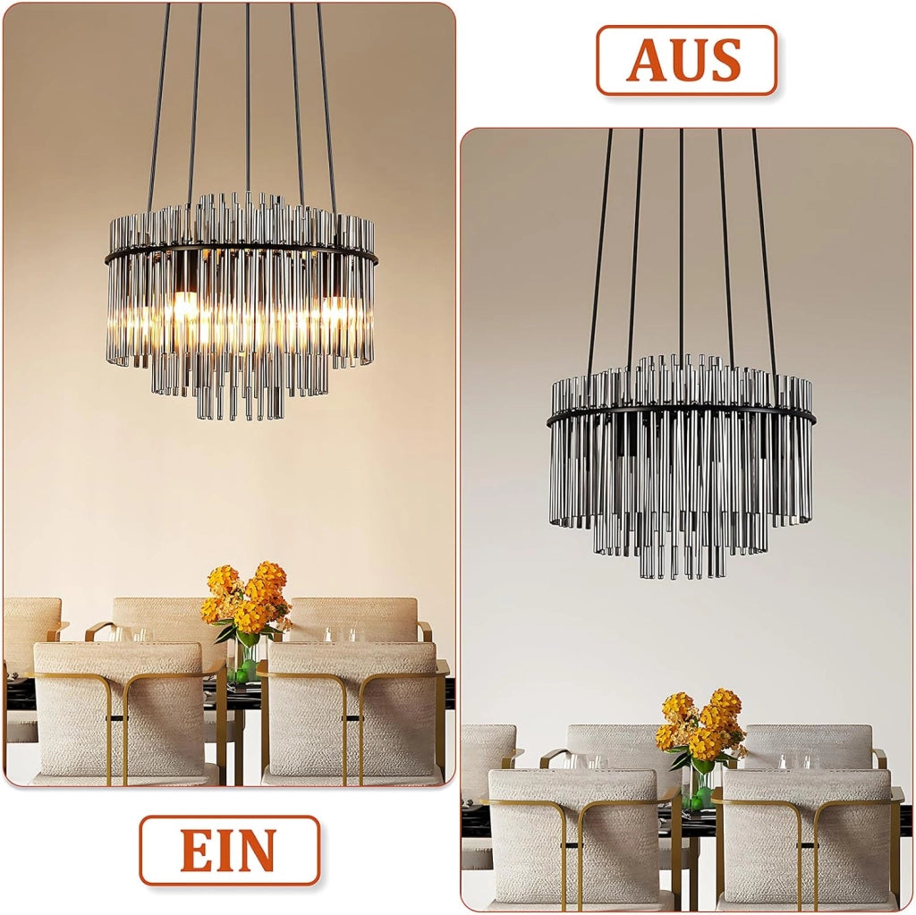 Lampada a Sospensione ZMH Vintage a 5 Fiamme E27 in Vetro Nero (senza Lampadina)