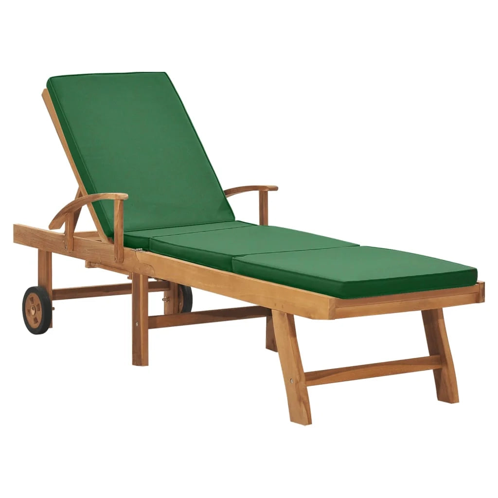 Sdraio sedia a sdraio lettino da giardino lettino da giardino terrazza mobili da esterno con cuscino legno massello di teak verde 02_0012432