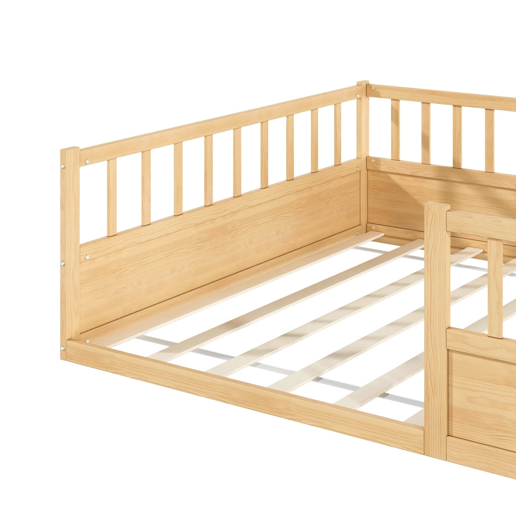 Letto per bambini, 140 x 200 cm, struttura in legno massello, sponde di sicurezza, colore naturale