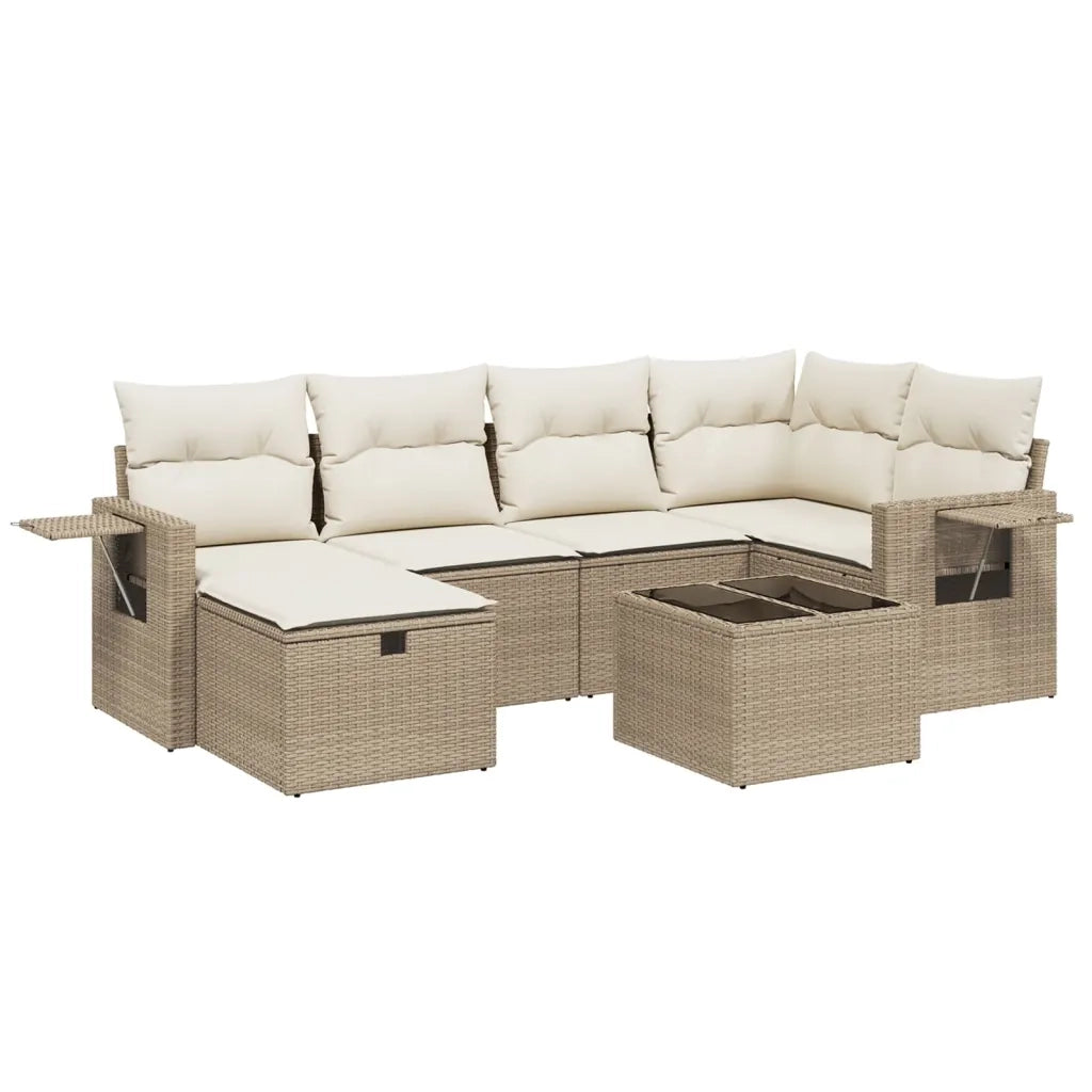 Set Divani da Giardino 7 pz con Cuscini Beige in Polyrattan