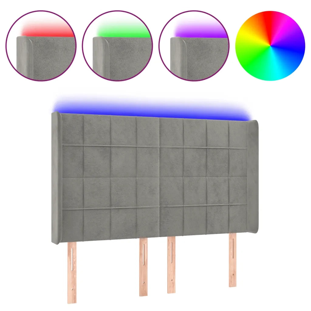 Testiera a LED-Testata con LED Grigio Chiaro 147x16x118/128 cm in Velluto 469337