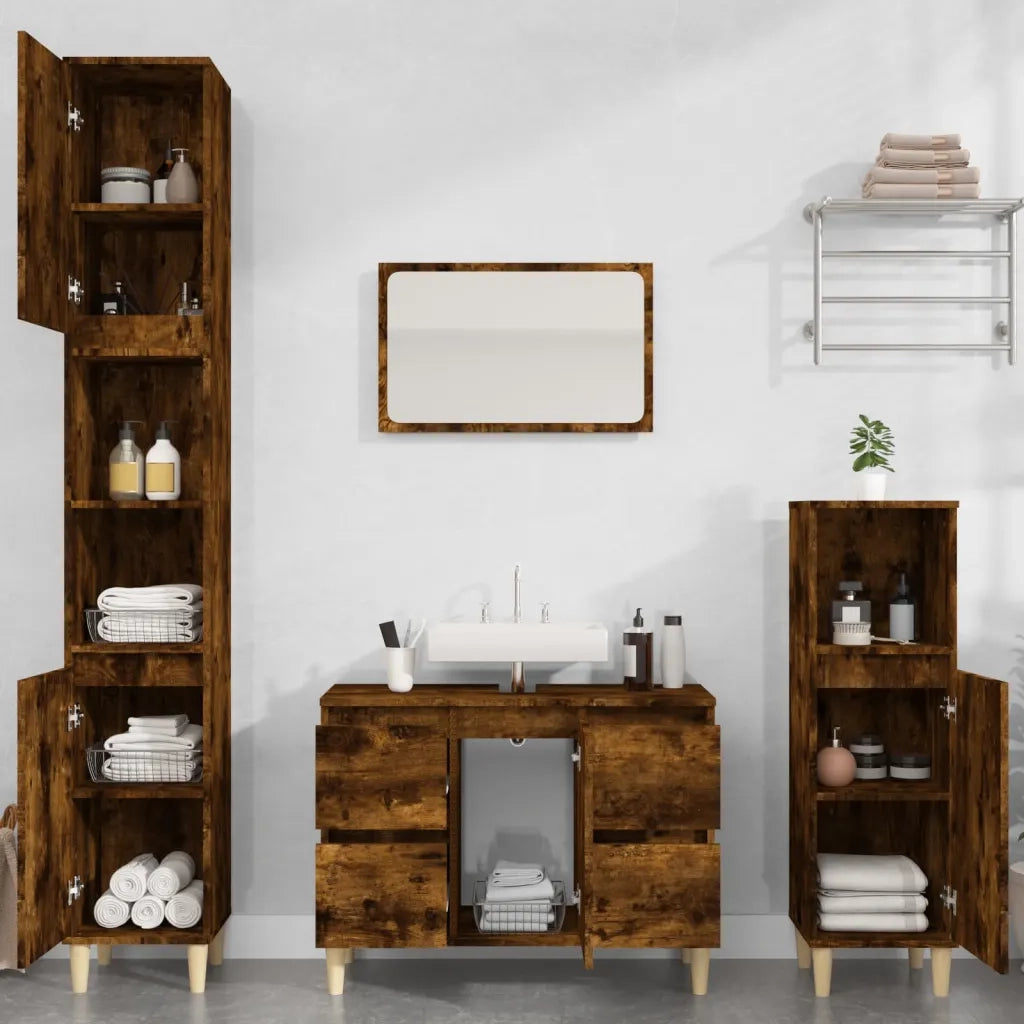 Mobile Lavabo-Armadietto da bagno Rovere Fumo 80x33x60 cm in Legno Multistrato 320685