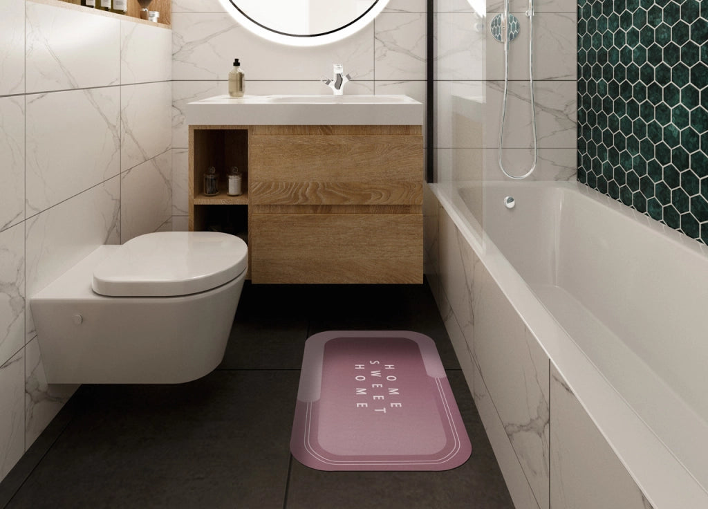 Tappeto Bagno Doccia Antiscivolo Assorbente Home Sweet Home - Home Sweet Home - Rosa