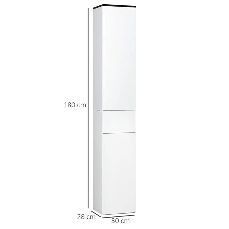 MOBILE BAGNO 2 RIPIANI CHIUSI E UN CASSETTO IN LEGNO 30X28X180 CM BIANCO
